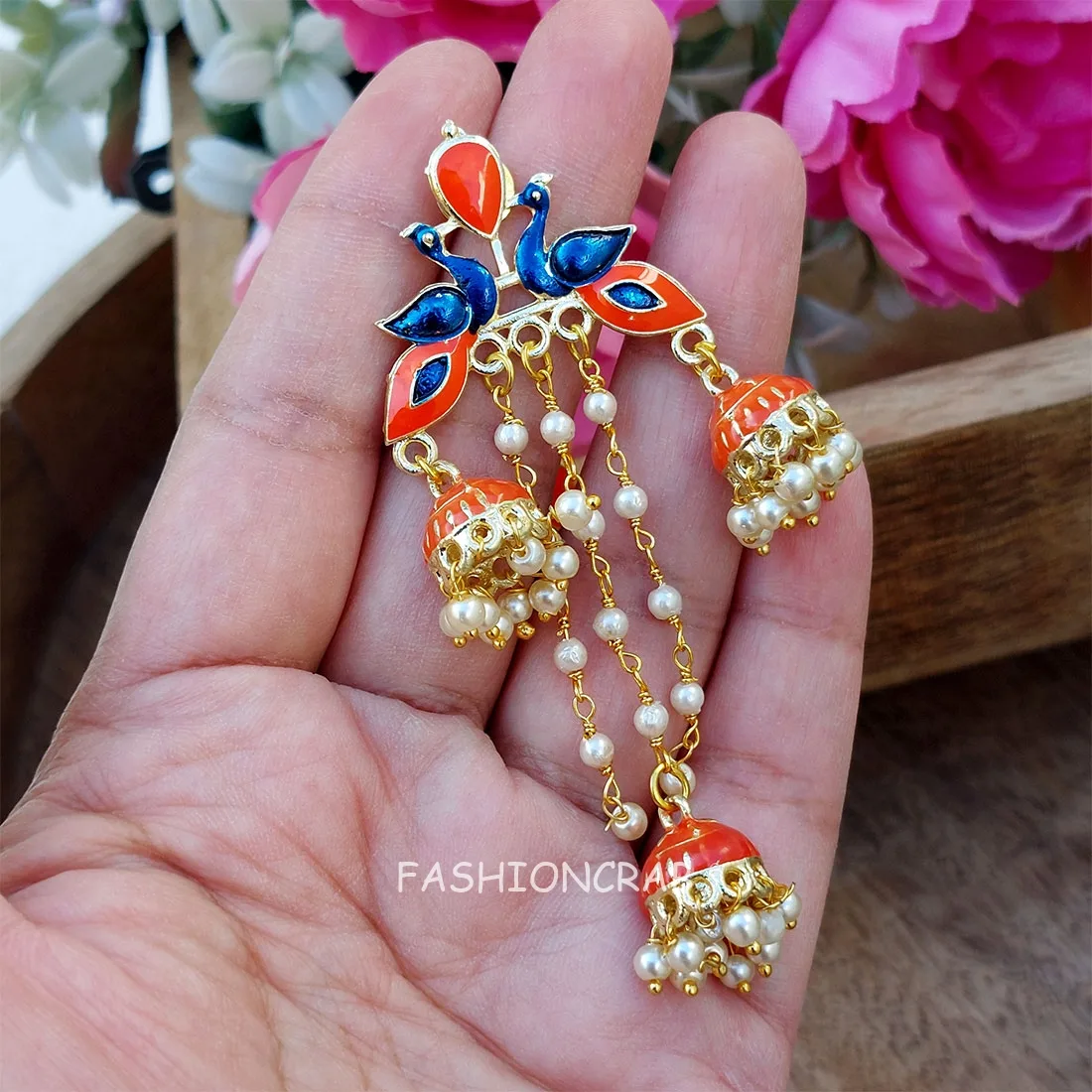 Orange Color Peacock Jhumka