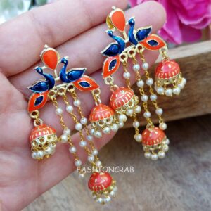 Orange Color Peacock Jhumka
