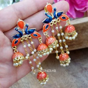 Orange Color Peacock Jhumka