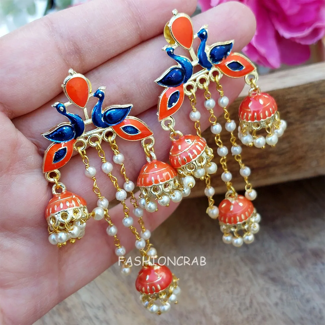Orange Color Peacock Jhumka
