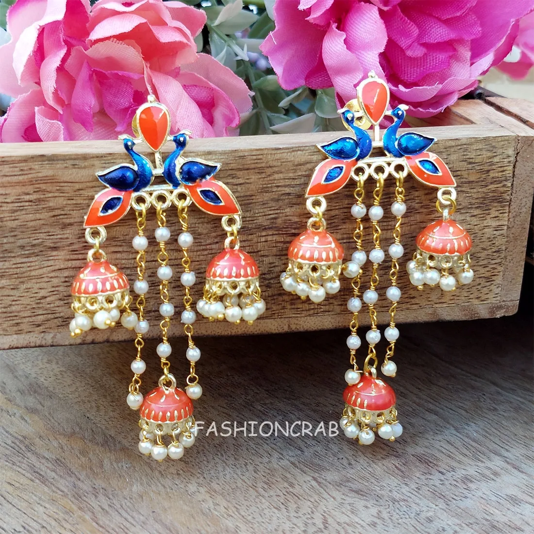 Orange Color Peacock Jhumka
