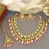 Peach Color Kundan Necklace Set for Wedding