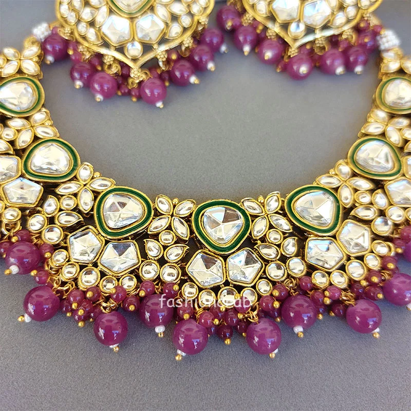 Statement Kundan Purple Necklace Set for Shaadi