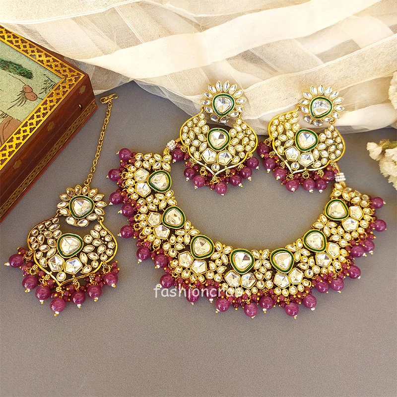 Statement Kundan Purple Necklace Set for Shaadi