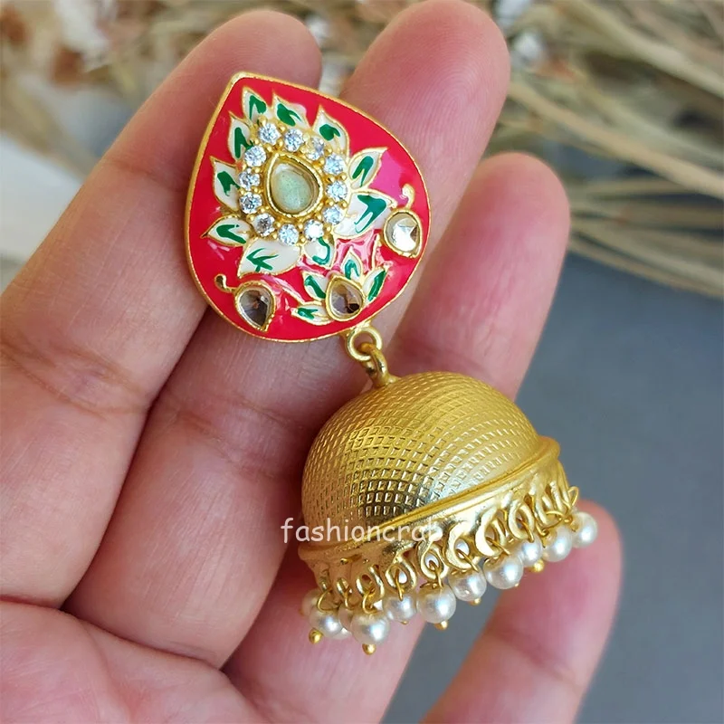 Alia Meenakari Jhumka - Pink