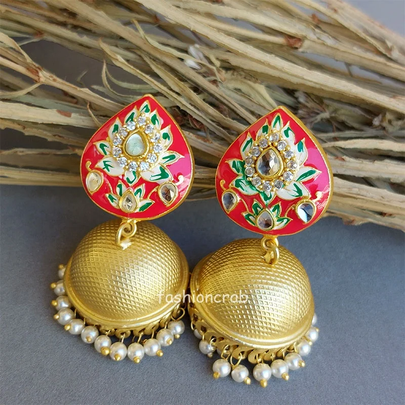 Alia Meenakari Jhumka - Pink