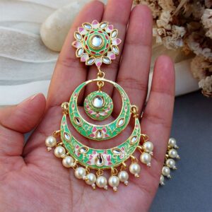 Niharika Chandbali Earrings - Light Green