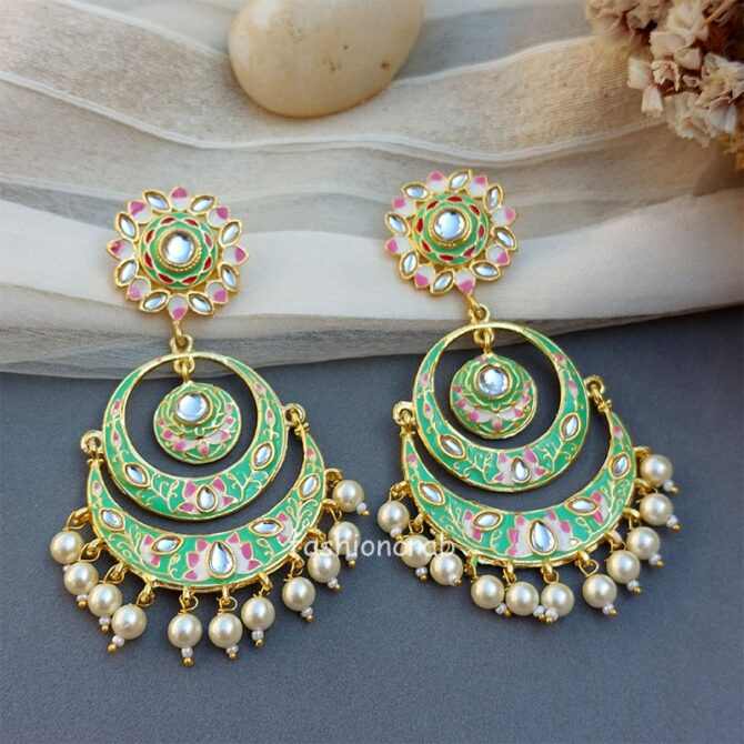 Niharika Chandbali Earrings - Light Green Niharika Chandbali Earrings - Light Green