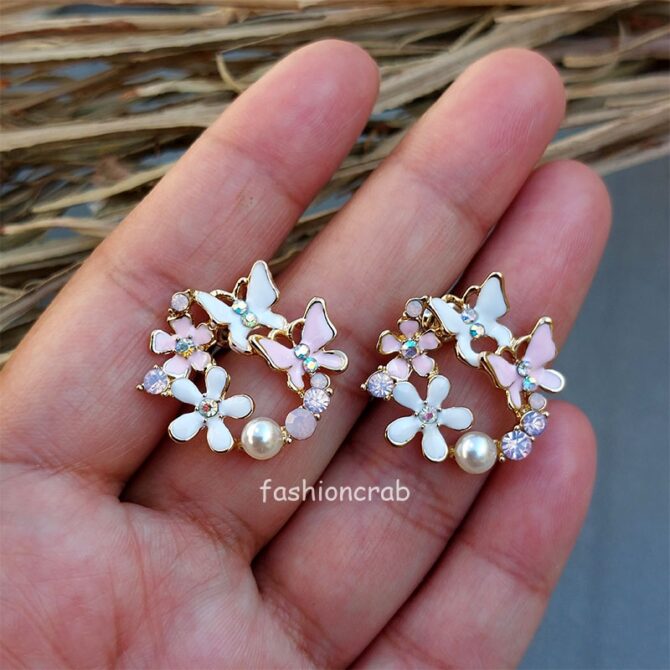 Stud Earrings - White Pink