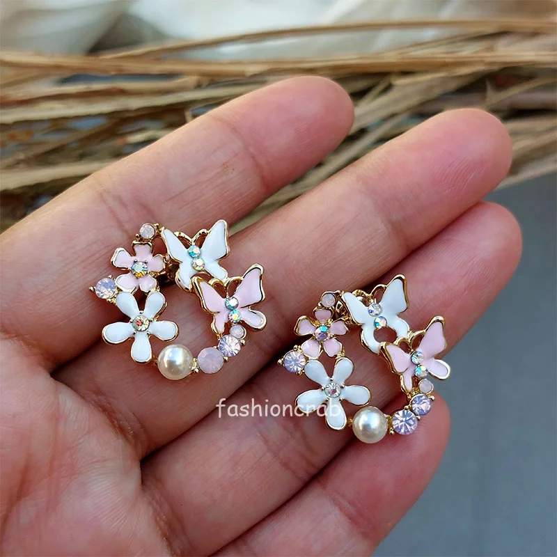 Stud Earrings - White Pink