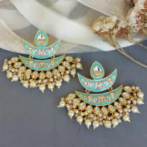 Bollywood Inspired Meenakari Earrings - Blue