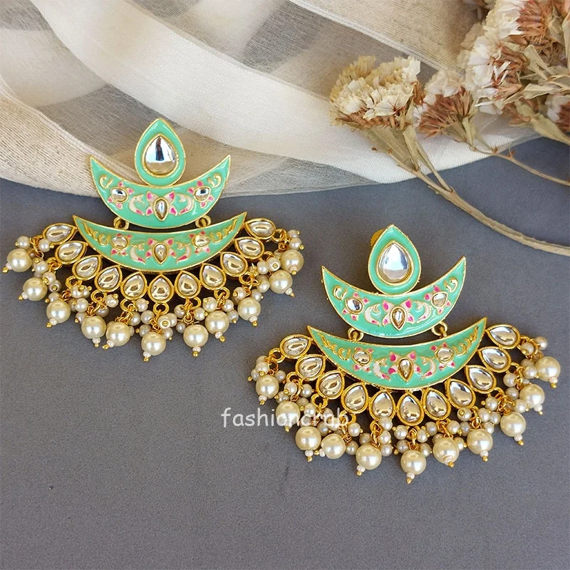 Bollywood Inspired Meenakari Earrings - Green