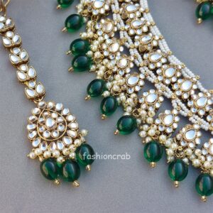 Green Color Bridal Kundan Jewellery Set