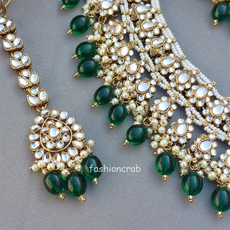 Green Color Bridal Kundan Jewellery Set | FashionCrab.com