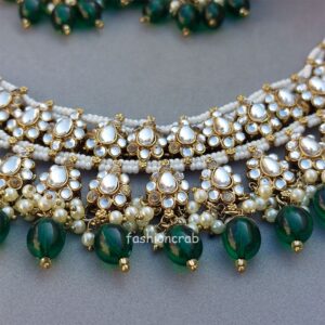 Green Color Bridal Kundan Jewellery Set