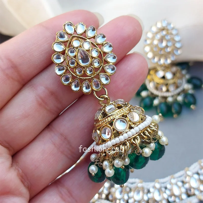 Green Color Bridal Kundan Jewellery Set