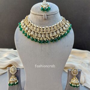 Green Color Bridal Kundan Jewellery Set