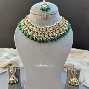 Green Color Bridal Kundan Jewellery Set