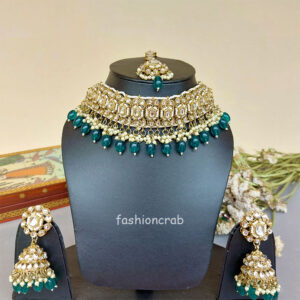 Green Color Kundan Jewellery Set for Lehenga