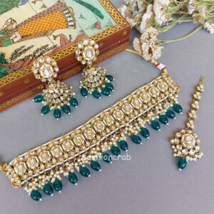 Green Color Kundan Jewellery Set for Lehenga