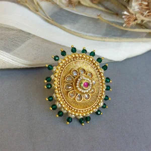 Green Pearl Adjustable Artificial Ring for Women