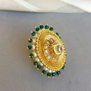 Green Pearl Adjustable Artificial Ring for Women