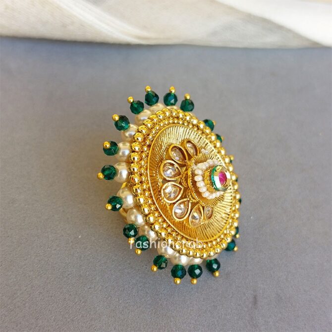 Green Pearl Adjustable Artificial Ring for Women