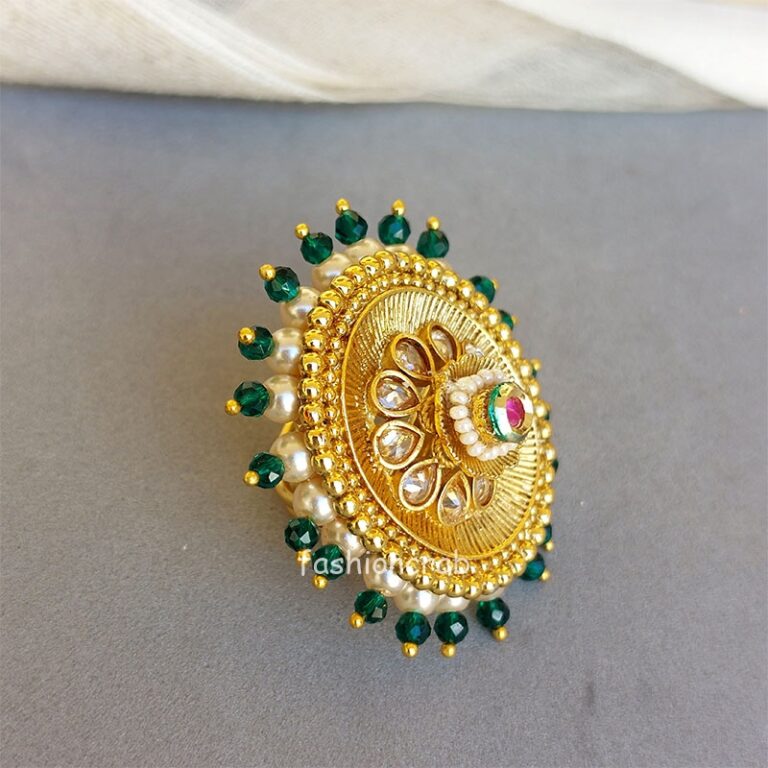 Green Pearl Adjustable Artificial Ring for Women