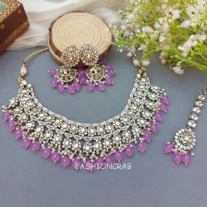 Lavender Color Bridal Kundan Jewellery Set