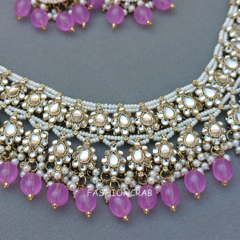 Lavender Color Bridal Kundan Jewellery Set