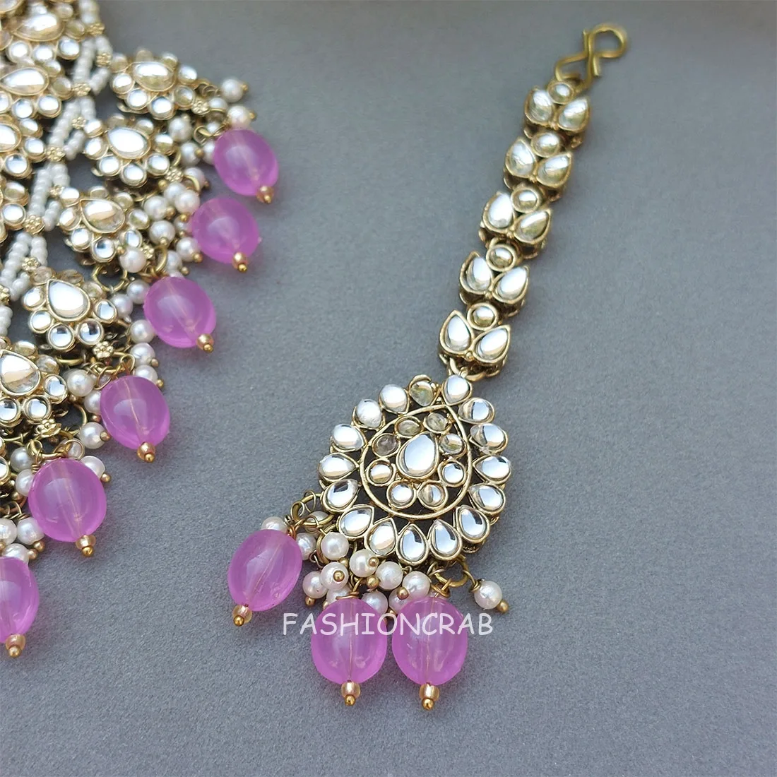 Lavender Color Bridal Kundan Jewellery Set