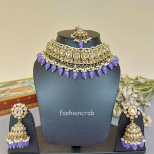 Lavender Color Kundan Jewellery Set for Lehenga