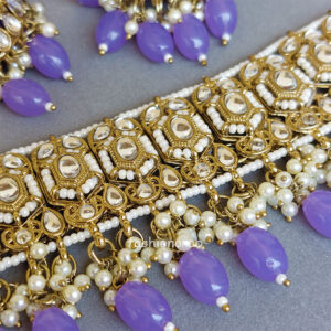 Lavender Color Kundan Jewellery Set for Lehenga