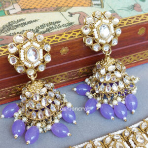Lavender Color Kundan Jewellery Set for Lehenga