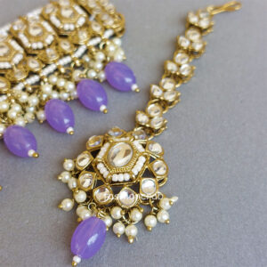 Lavender Color Kundan Jewellery Set for Lehenga