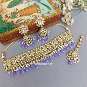Lavender Color Kundan Jewellery Set for Lehenga
