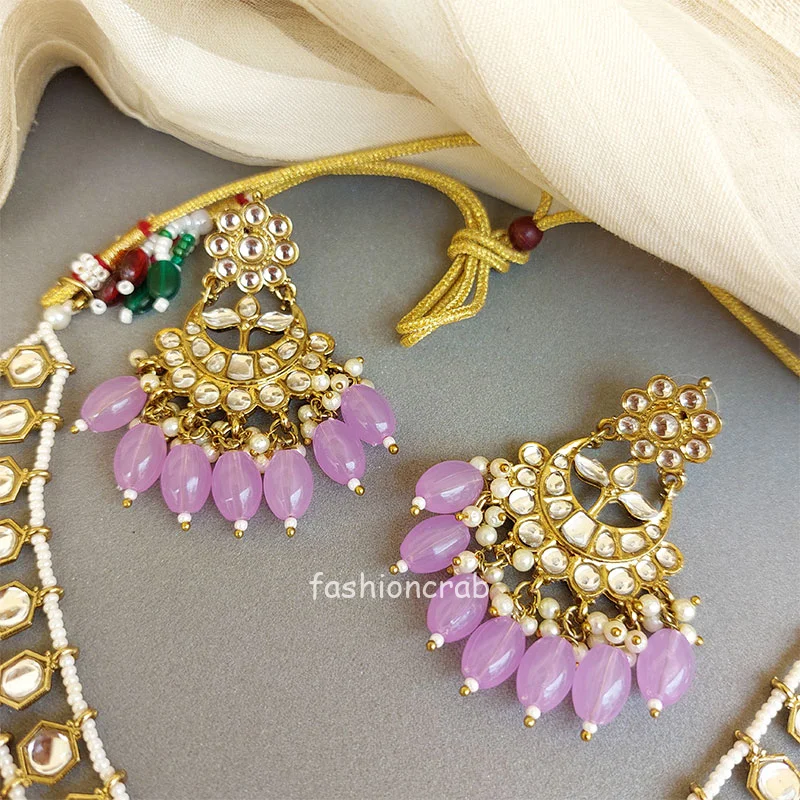 Light Purple Pearl Kundan Set for Saree