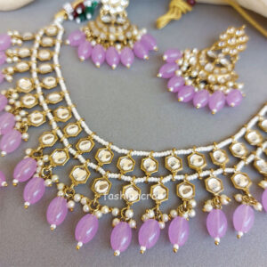 Light Purple Pearl Kundan Set for Saree