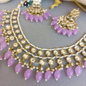 Light Purple Pearl Kundan Set for Saree