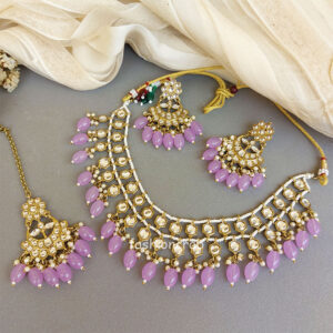 Light Purple Pearl Kundan Set for Saree