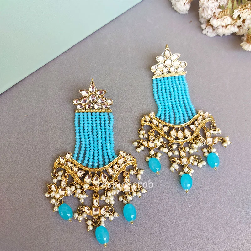 Lightweight Kundan Earrings - Blue