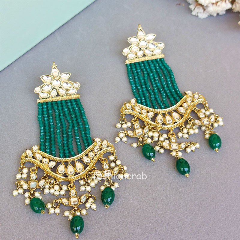 Lightweight Kundan Earrings - Green | FashionCrab.com