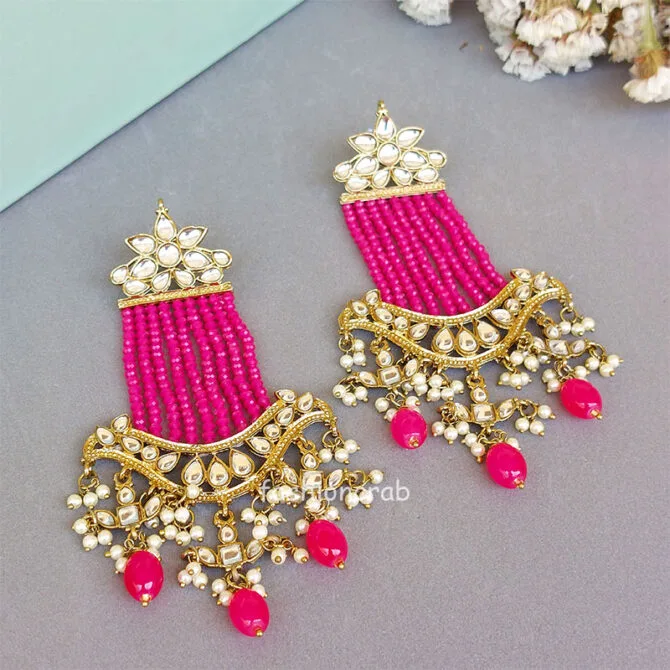 Lightweight Kundan Earrings - Pink Lightweight Kundan Earrings - Pink