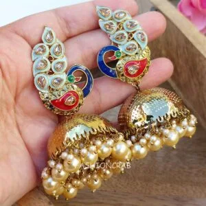 Peacock Jhumka Earrings - Blue