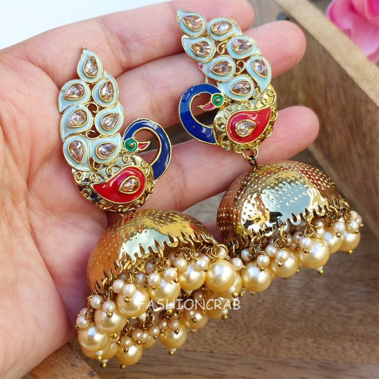 Peacock Jhumka Earrings - Blue