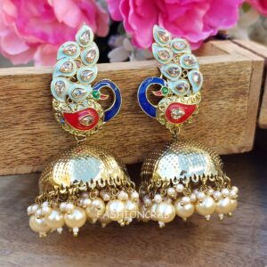 Peacock Jhumka Earrings - Blue