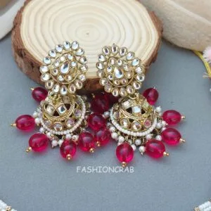 Pink Color Bridal Kundan Jewellery Set