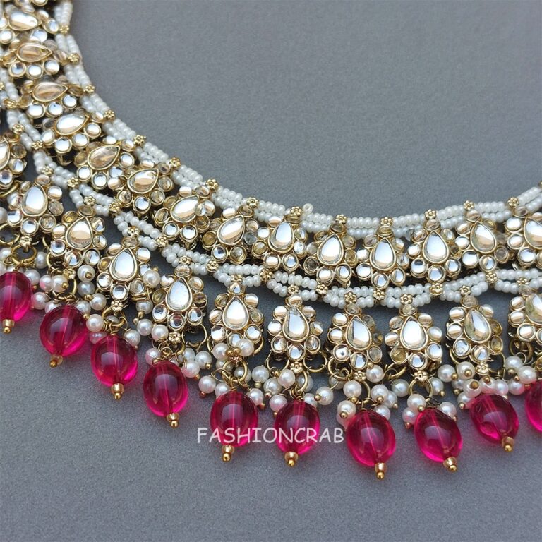 Pink Color Bridal Kundan Jewellery Set