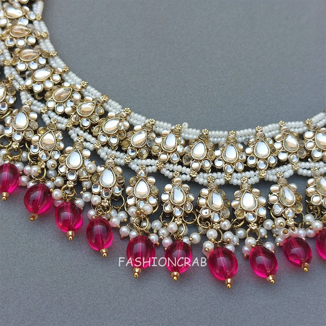 Pink Color Bridal Kundan Jewellery Set