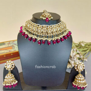 Pink Color Kundan Jewellery Set for Lehenga
